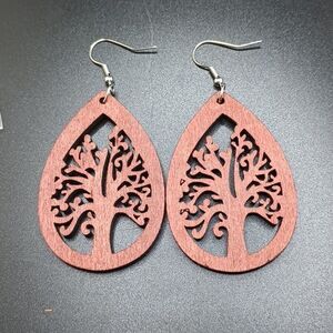 REDWOOD tree of life tier drop shape wooden earrings